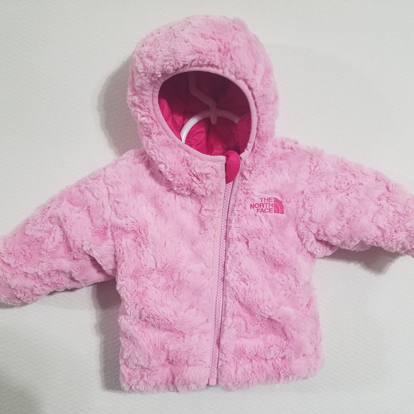 North Face Girls 0-3M Mos Pink Puffer Fleece Jacket Infant Baby Coat Reversible - Picture 5 of 6